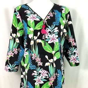 Belle by Kim Gravel-quarter zip, floral, cotton top/beach cover-up – size L